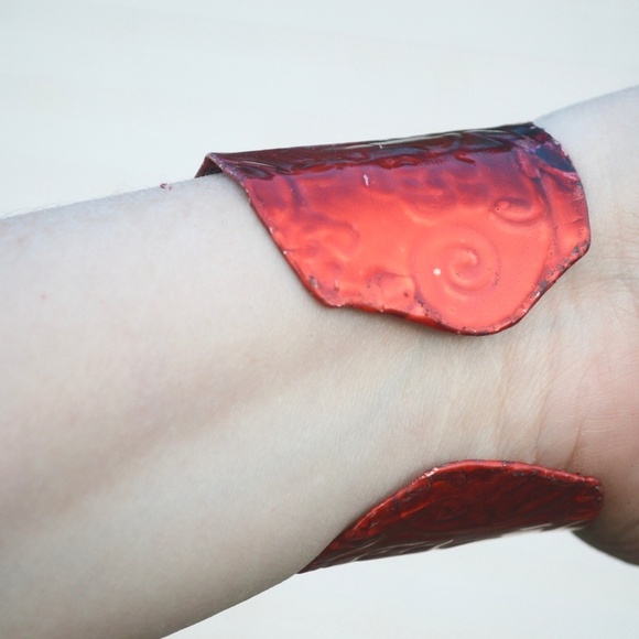 Handmade Solid Copper Cuff Bracelet Candy Apple Red Patina  Boho, Rustic Gift - Picture 6 of 8